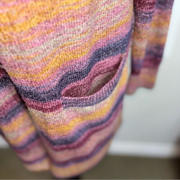 Lucky Brand Multicolour Striped Women's Sweater Medium Longline Pockets Open - Picture 5 of 8